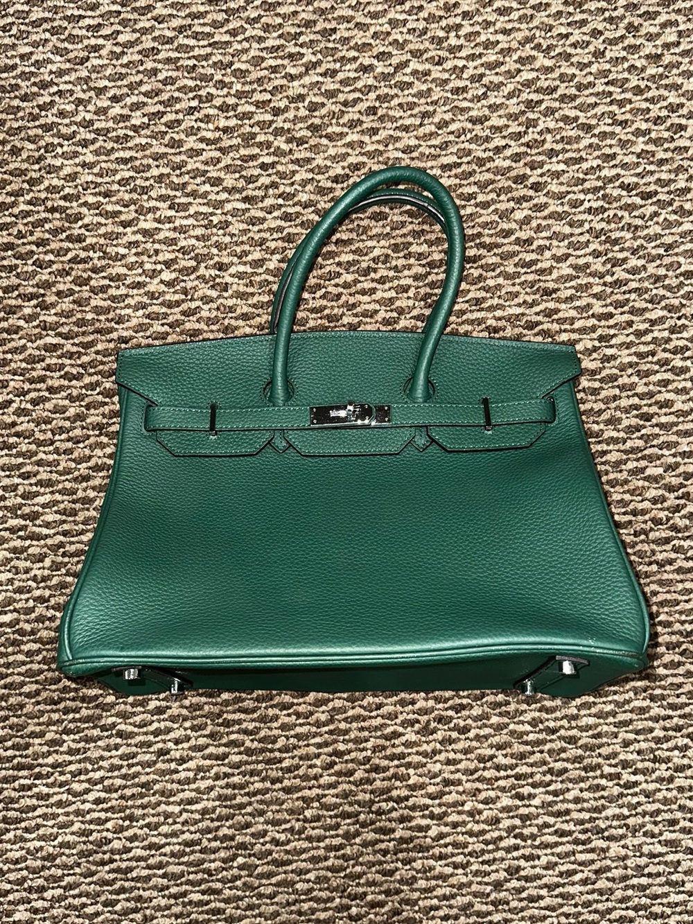 Ainifeel Structured Green Leather Top-Handle Satchel